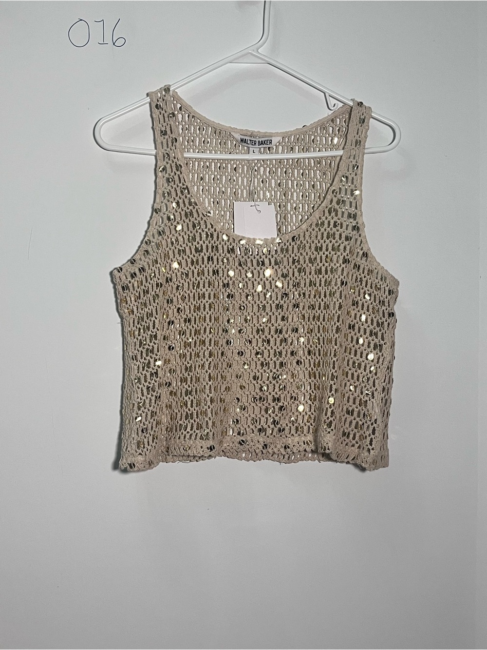 Walter Baker Beige Sequin Crochet Tank Top